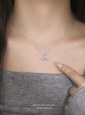 s999纯银彩虹桥灵动锆石项链女