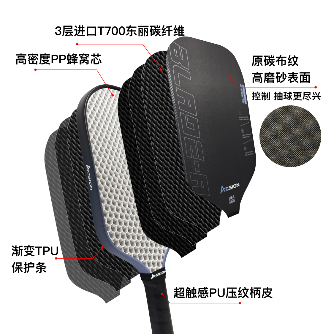 Acsion亚克逊风刃匹克球拍板T700碳纤维pickeball新手专业全套,淘宝优惠券,粉丝福利购,淘宝优惠卷