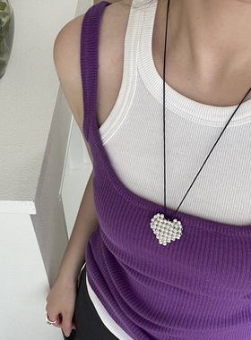 韩版手工串珠爱心项链铜珠厚银电镀小众百搭ins长款毛衣链