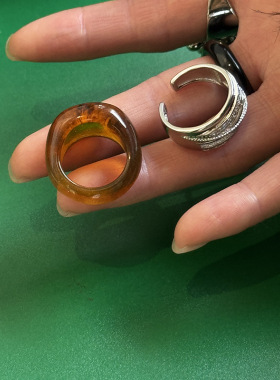 法式冷淡风复古开口戒指树脂叠戴小众高级感简约百搭食指指环