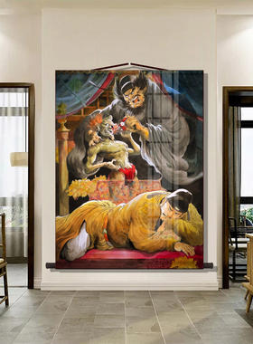 钟馗捉鬼图国画客厅挂画天师伏魔画像玄关镇宅年画壁画门神卷轴画