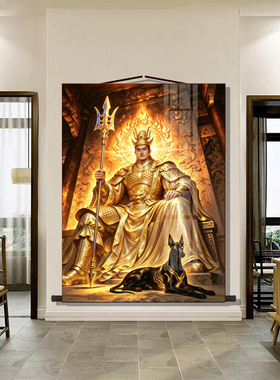二郎显圣真君杨戬画像 哮天犬道家护法神像 家用供奉丝绸卷轴挂画