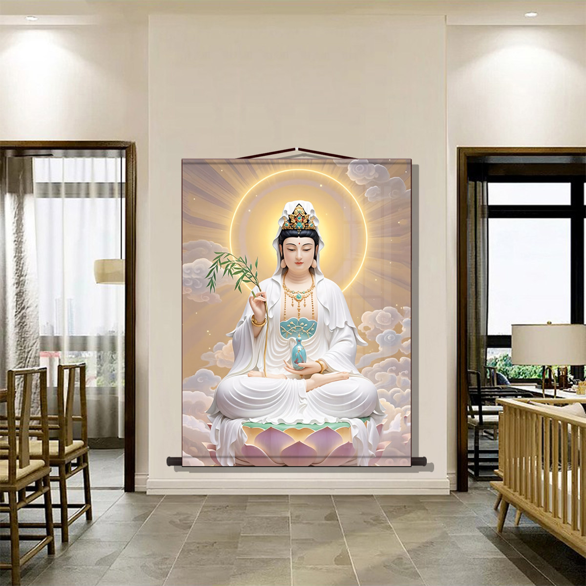 三尺三白衣观音法像救苦救难观世音菩萨画像挂画佛像供奉结缘卷轴,淘宝优惠券,粉丝福利购,淘宝优惠卷