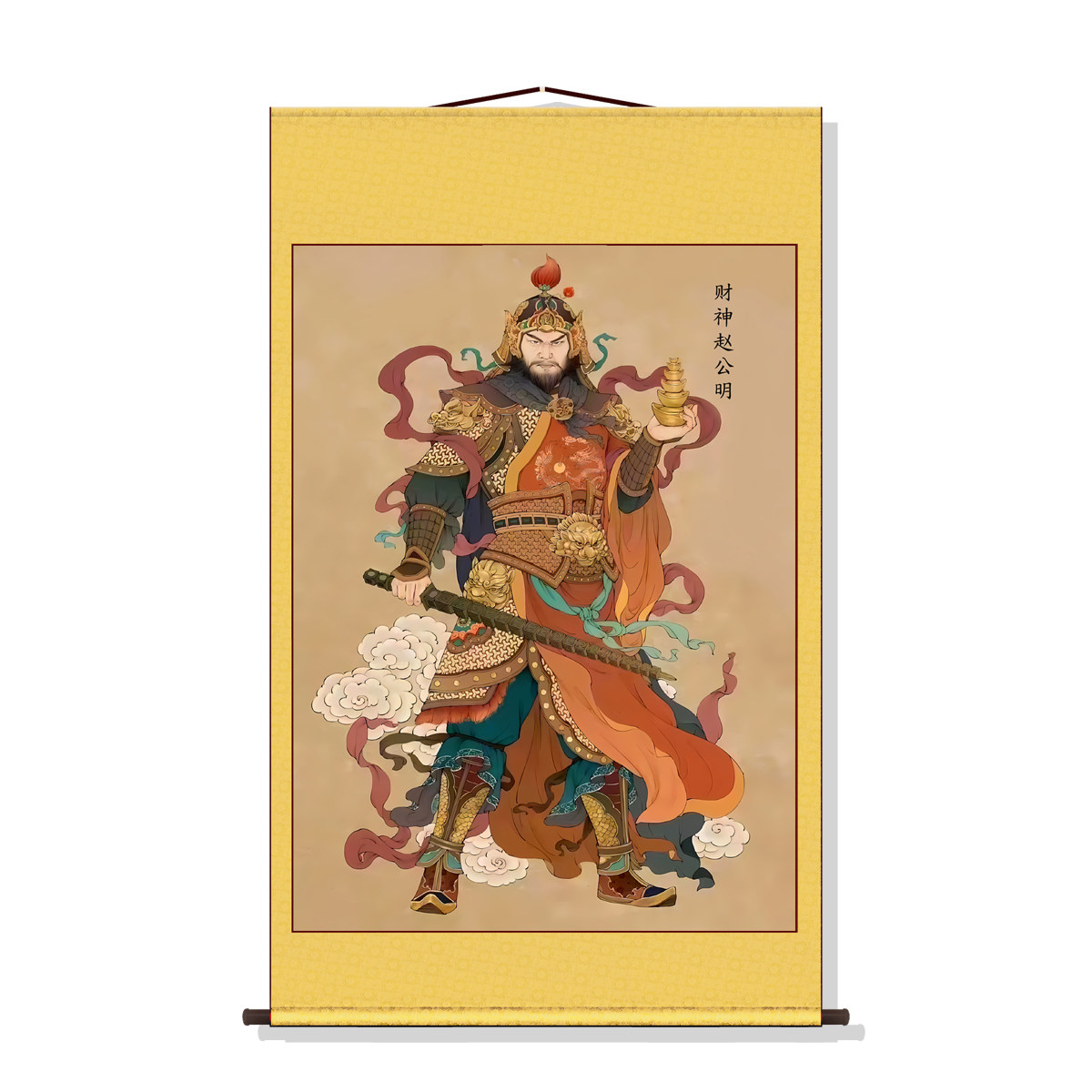 道家赵公明画像玄关挂画客厅装饰字画书房走廊沙发背景墙丝绸挂画,淘宝优惠券,粉丝福利购,淘宝优惠卷