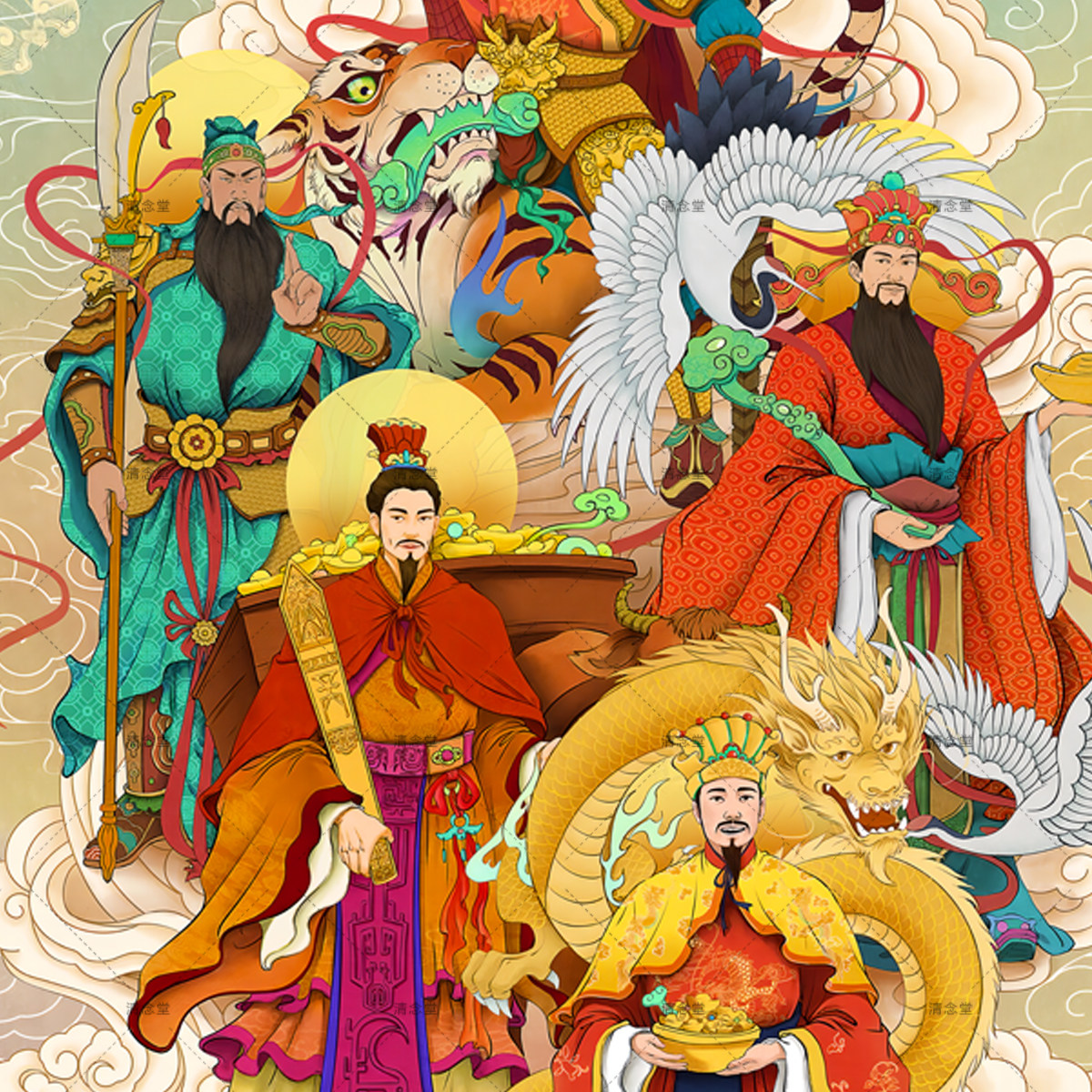 中式五路财神装饰挂画八方来财壁画客厅招财进宝墙画财神爷玄关画,淘宝优惠券,粉丝福利购,淘宝优惠卷