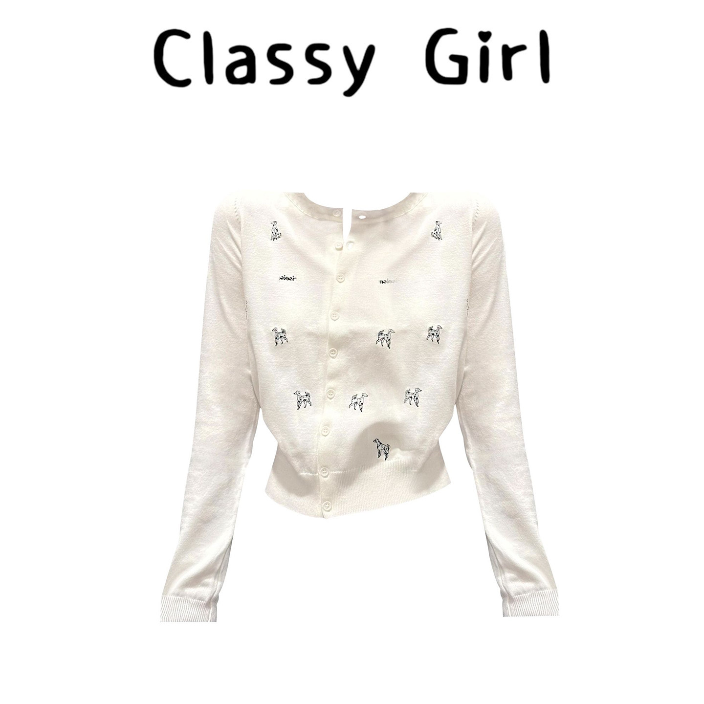 刺绣小狗短款白色毛衣针织开衫女早秋季新款修身内搭小上衣打底衫,淘宝优惠券,粉丝福利购,淘宝优惠卷