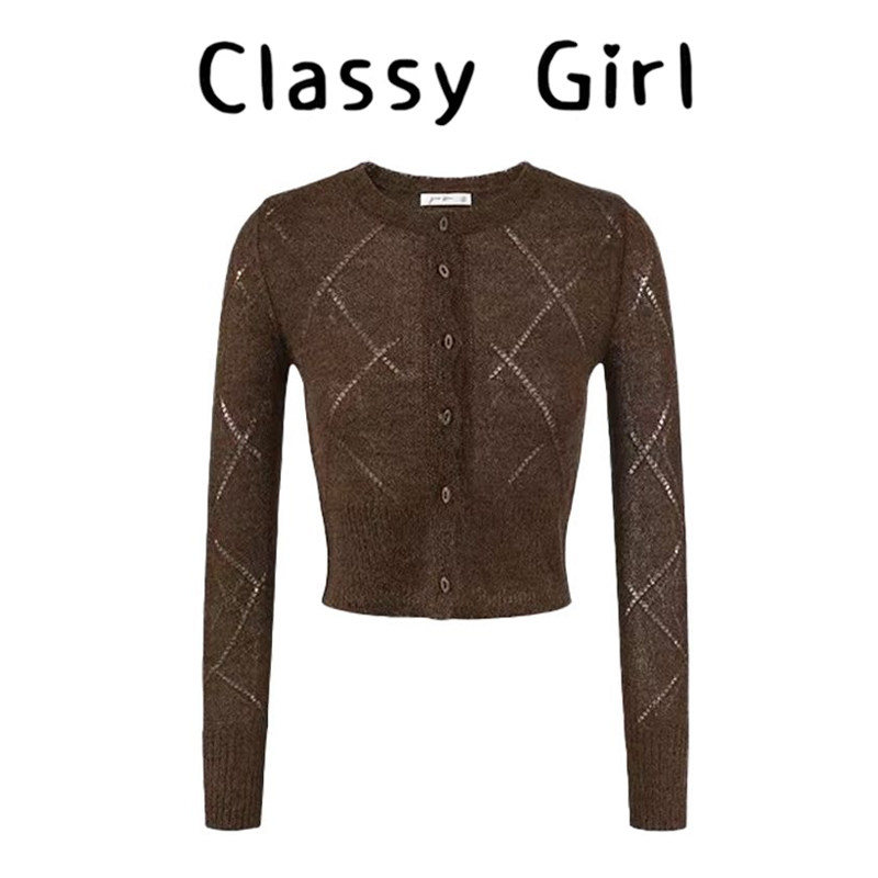 镂空菱格羊毛针织开衫女2025新款冬季显瘦单排扣毛衣外套超好看,淘宝优惠券,粉丝福利购,淘宝优惠卷