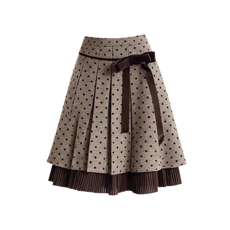 Classy girl 波点半裙秋冬毛呢丝绒蝴蝶结A字中裙古早叠穿半身裙,淘宝优惠券,粉丝福利购,淘宝优惠卷