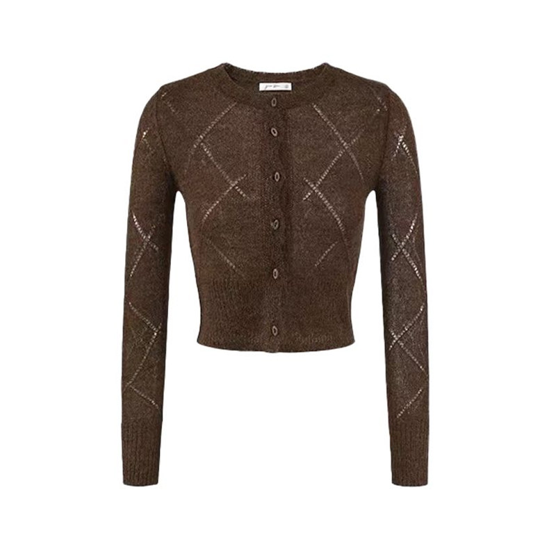 镂空菱格羊毛针织开衫女2025新款冬季显瘦单排扣毛衣外套超好看,淘宝优惠券,粉丝福利购,淘宝优惠卷