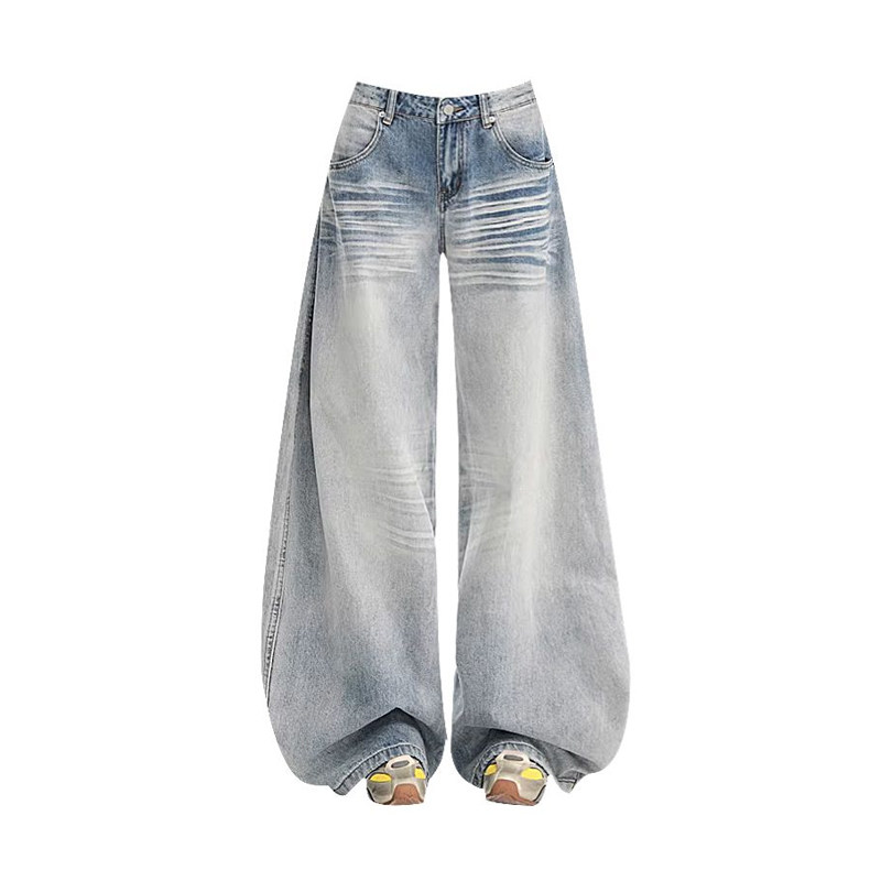 美式低腰阔腿牛仔裤女秋冬新款梨形宽松显瘦设计感百搭加绒弯刀裤,淘宝优惠券,粉丝福利购,淘宝优惠卷