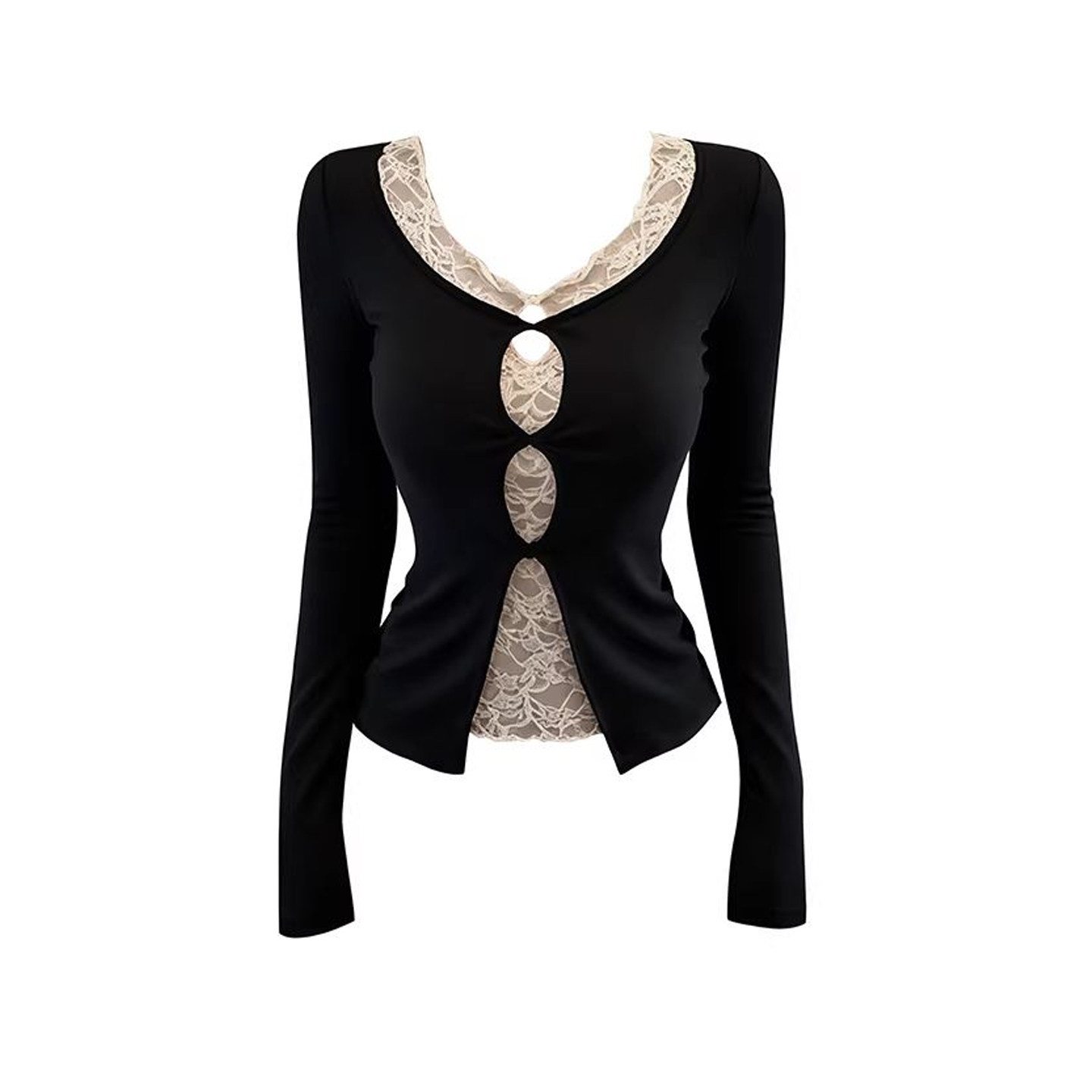 Classy girl 洛可Betty 假两件蕾丝针织衫女长袖T恤内搭打底上衣,淘宝优惠券,粉丝福利购,淘宝优惠卷