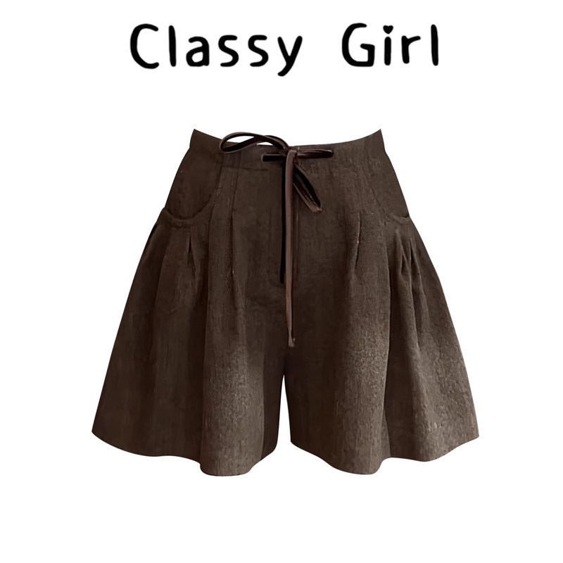 小众复古松紧腰花苞毛呢短裤女秋冬抽绳可调节宽松阔腿A字短裙裤,淘宝优惠券,粉丝福利购,淘宝优惠卷