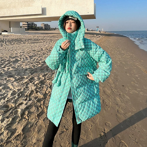 Шахматы, пуховик с пухом, сексуальная длинная куртка, коллекция 2022, в корейском стиле, средней длины