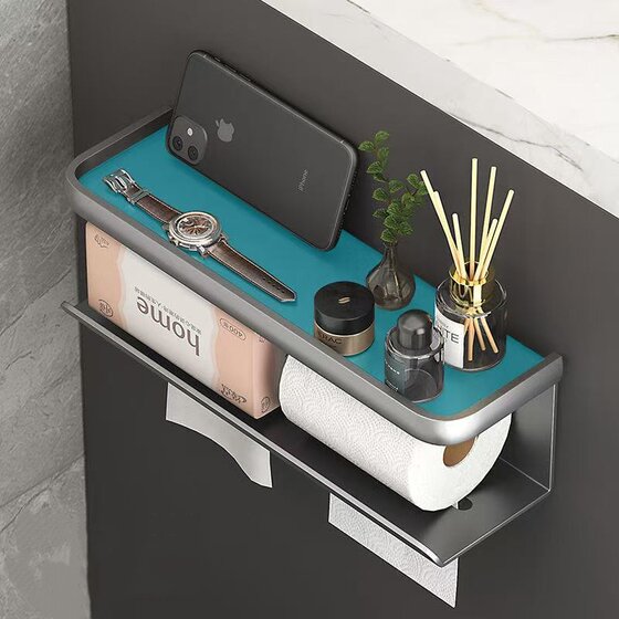 Tissue holder punch-free bathroom toilet paper box wall-mounted roll paper tissue box household storage rack paper box