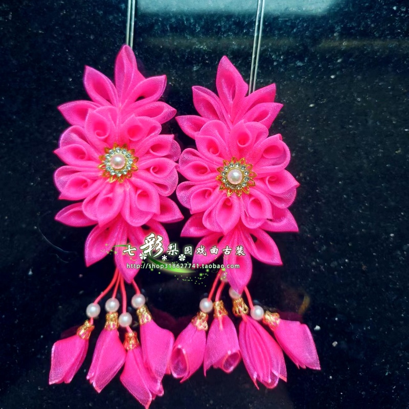 专业戏曲头花鬓花京越剧青衣花旦小旦丫鬟耳边花纱花双朵头饰绢花 - 图0