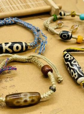 民族风天然玛瑙虎牙财神天珠手链