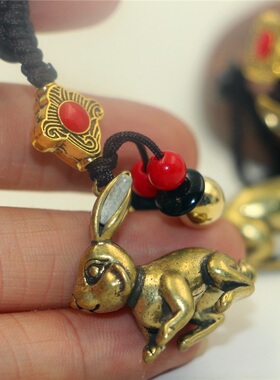 西藏纯黄铜汽车钥匙扣生肖兔吊坠