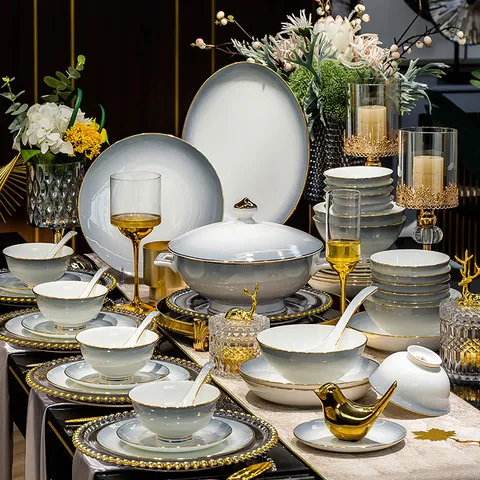 高级感骨瓷礼品乔迁碗碟碗盘餐具金边轻奢景德镇套装家用组合,淘宝优惠券,粉丝福利购,淘宝优惠卷