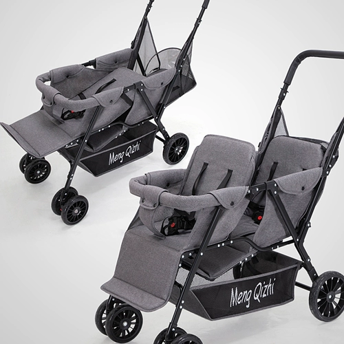 Коляска для близнецов с сидением, складная детская тележка для двоих, можно сидеть и лежать