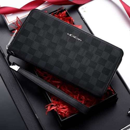 Кожаный длинный вместительный и большой бумажник с молнией, сумка с петлей на руку для отдыха, подходит для студента