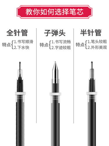 10支包邮 得力中性笔芯0.5mm子弹头拔帽替换芯盖帽水笔替芯黑色红蓝墨蓝优质耐用书写顺滑流畅中性笔替芯xx - 图0