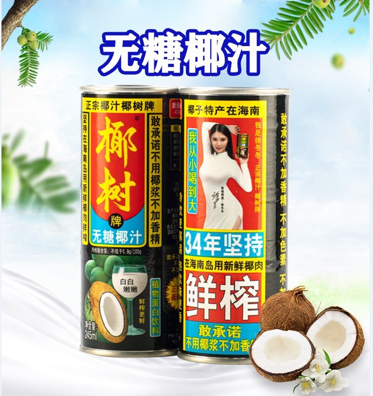 正宗椰树牌无糖椰子汁海南特产植物蛋白椰奶245ml*6罐/24罐整箱_虎窝淘
