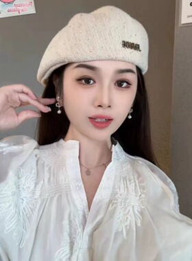 显脸小前进帽女2025新款反戴黑色贝雷帽女款2025新款秋冬季八角帽