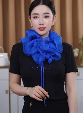 秋冬木耳边网纱飘带丝巾围脖女