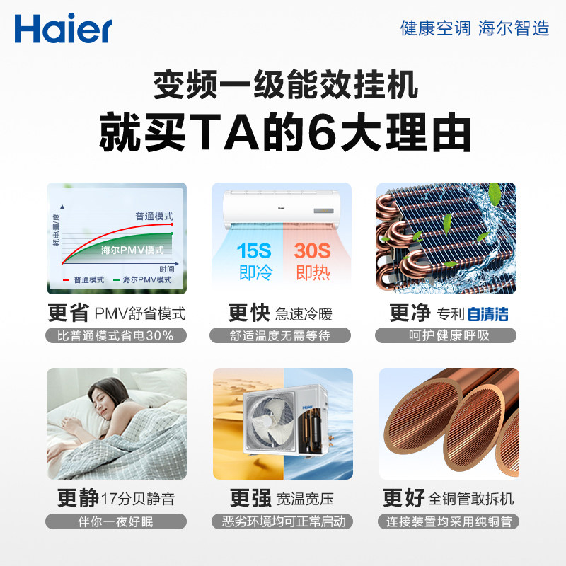 haier /海尔1.5匹挂机冷暖空调 haier海尔夫乔空调