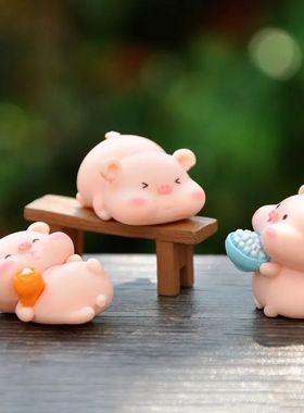 微景观网红卡通奋斗小猪摆件diy树脂配件车载桌面装饰品创意礼物