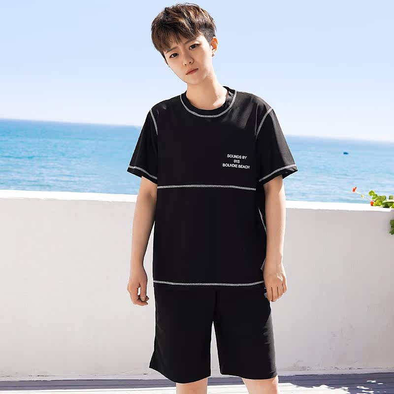 Le束胸泳衣T恤短袖加强绷带防晒大码泳衣中性女学生宽松保守 - 图1