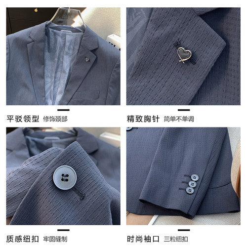 H家、余单！少量现货！春夏蓝灰条纹西服轻旅系列修身西装外套男 - 图1