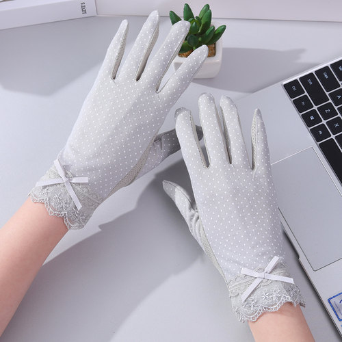 防晒手套女薄款防紫外线开车骑行防滑透气夏季棉触屏护手白手套 - 图0