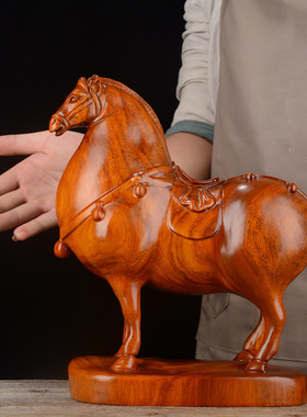 木雕摆件唐马木质雕刻动物生肖家居装饰办公室开业红木工艺礼品