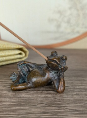 仿古荷叶青蛙倒流香坐禅青玩小摆件家居茶宠茶道装饰摆件青蛙香插