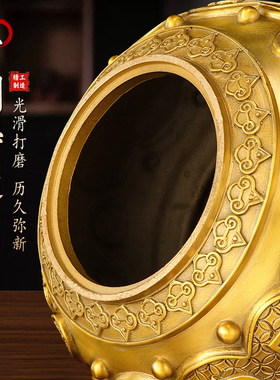 纯黄铜大号五路财神如意聚宝盆家居办公室店铺开盖桌面铜器摆件