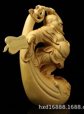 厂家黄杨木雕家居汽车摆件福袋舞袋跳舞弥勒佛像