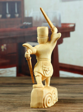 黄杨木雕摆件赵公明武财神木质雕刻家居饰品客厅财神爷手把件