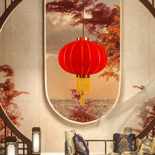 大红灯笼中国风乔迁户外阳台大门大号绒布太阳能灯笼挂饰新年装饰 - 图2