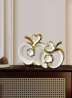 北欧简约陶瓷白金色苹果摆件家居入户玄关乔迁新房子客厅电视柜装