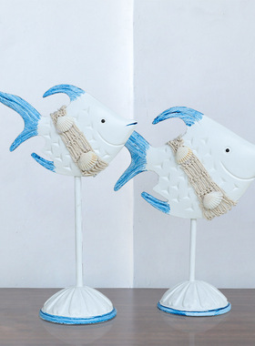 海洋风格木质鱼摆件桌面摆设地中海样板房软装电视柜鱼形摆台装饰