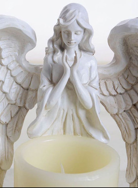 北欧复古天使少女翅膀led电子蜡烛台摆件家居桌面装饰品教堂摆设