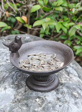 跨境北欧复古铸铁小鸟喂鸟器摆件鸟食盘储物盘创意个性家居装饰品