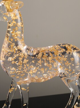 北欧创意轻奢树脂透明金箔鹿摆件玄关客厅酒柜电视柜办公室装饰品