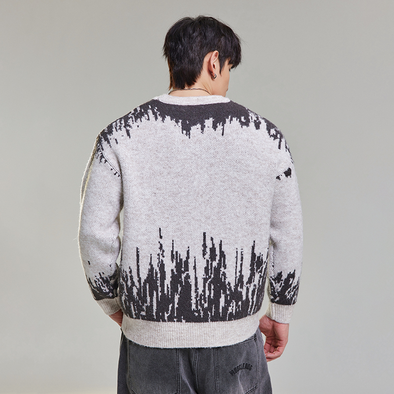 肌肉狗美式潮流毛衣男冬季新款提花纹理圆领套头休闲宽松针织上衣 - 图3