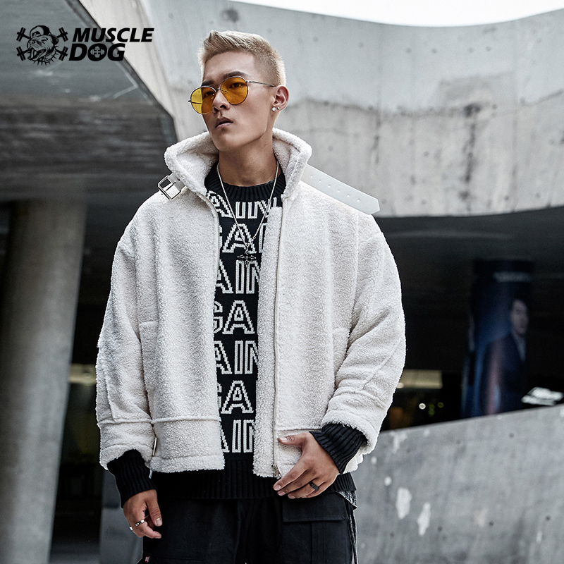 肌肉狗 时尚羊羔绒外套男秋冬百搭宽松高领保暖运动休闲棉衣棉服 - 图0
