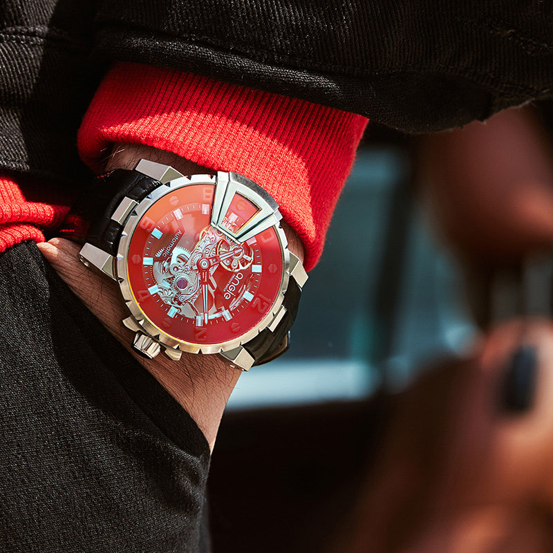 angie男士男学生潮流全镂空机械表 angie亨积手表国产腕表