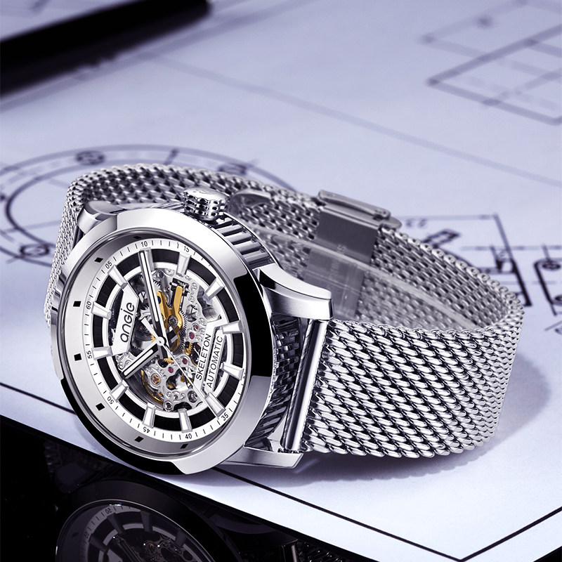 angie男士男学生潮流防水黑机械表 angie亨积手表国产腕表