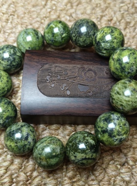 18mm西藏药王石原石加工圆珠手串黄绿色云朵纹路清晰强磁养生1930