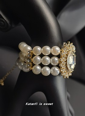 女珍珠锆石法式复古甜美手链项链